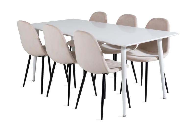Spisegruppe Yegua 180 cm inkl. 6 Tommy Stoler, Hvit/Svart/Beige