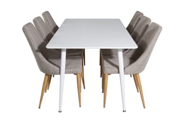 Spisegruppe Yegua 180 cm inkl. 6 Vemund Stoler - Hvit/Lysegrå/Eik - Møbler - Bord - Spisegruppe