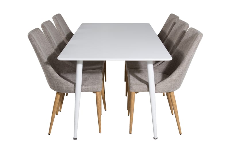 Spisegruppe Yegua 180 cm inkl. 6 Vemund Stoler - Hvit/Lysegrå/Eik - Møbler - Bord - Spisegruppe