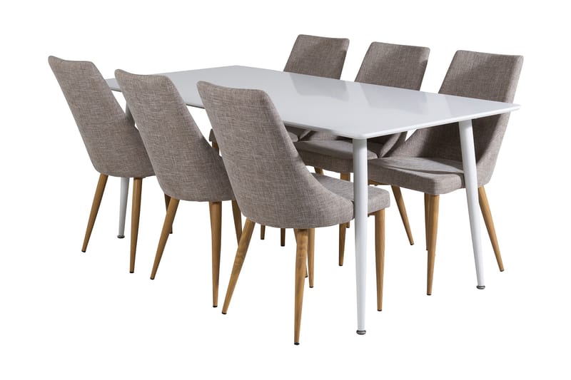 Spisegruppe Yegua 180 cm inkl. 6 Vemund Stoler, Hvit/Lysegrå/Eik