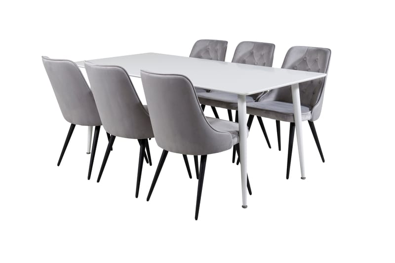 Spisegruppe Yegua 180cm inkl. 6 Chantor Lyx Stoler, Fløyel/Hvit/Svart/Grå