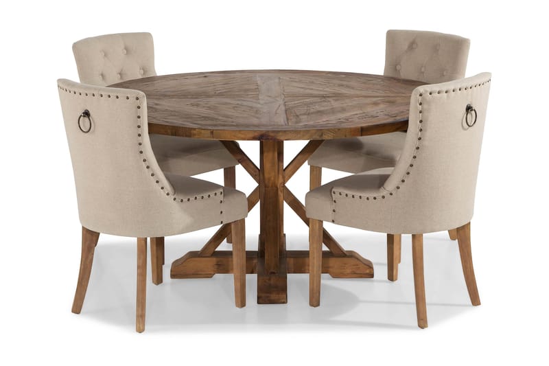 Spisegruppe Yorkshire Ø150 cm Rund Vintage Alm/Beige - 4 Ophelia Stoler - Møbler - Bord - Spisegruppe