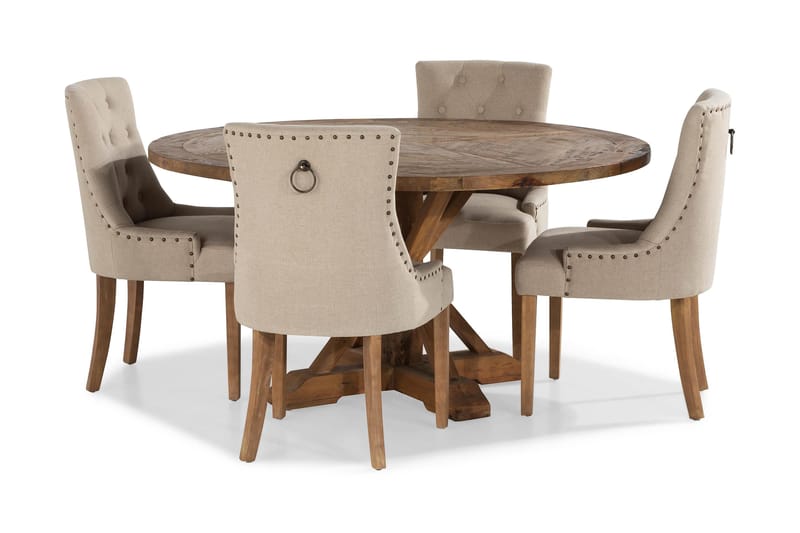 Spisegruppe Yorkshire Ø150 cm Rund Vintage Alm/Beige - 4 Ophelia Stoler - Møbler - Bord - Spisegruppe