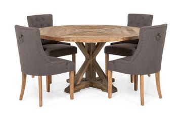 Spisegruppe Yorkshire Ø150 cm Rund Vintage Alm/Grå - 4 Ophelia Stoler - Møbler - Bord - Spisegruppe