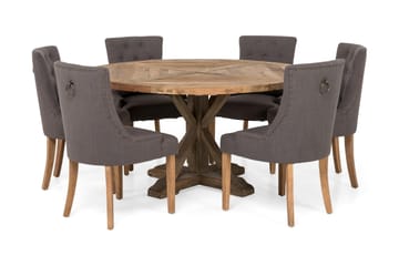 Spisegruppe Yorkshire Ø150 cm Rund Vintage Alm/Grå - 6 Ophelia Stoler - Møbler - Bord - Spisegruppe