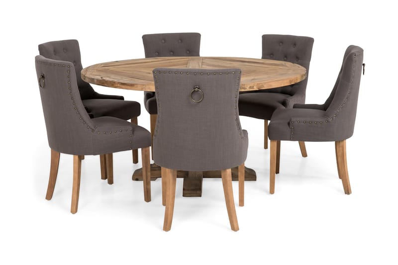 Spisegruppe Yorkshire Ø150 cm Rund Vintage Alm/Grå - 6 Ophelia Stoler - Møbler - Bord - Spisegruppe