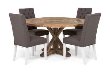Spisegruppe Yorkshire Ø150 cm Rund Vintage Alm/Grå/Hvit - 4 Emmie Stoler - Møbler - Bord - Spisegruppe
