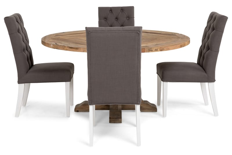 Spisegruppe Yorkshire Ø150 cm Rund Vintage Alm/Grå/Hvit - 4 Emmie Stoler - Møbler - Bord - Spisegruppe