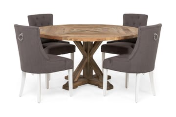 Spisegruppe Yorkshire Ø150 cm Rund Vintage Alm/Grå/Hvit - 4 Ophelia Stoler - Møbler - Bord - Spisegruppe