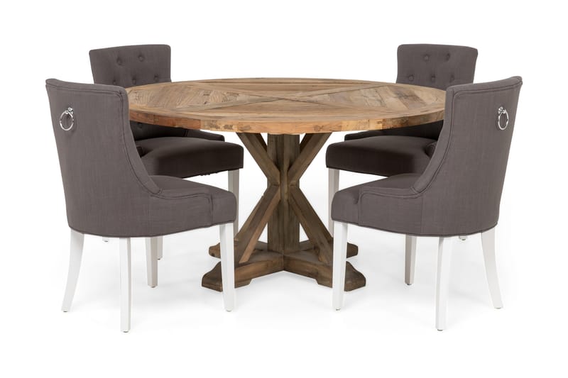 Spisegruppe Yorkshire Ø150 cm Rund Vintage Alm/Grå/Hvit - 4 Ophelia Stoler - Møbler - Bord - Spisegruppe