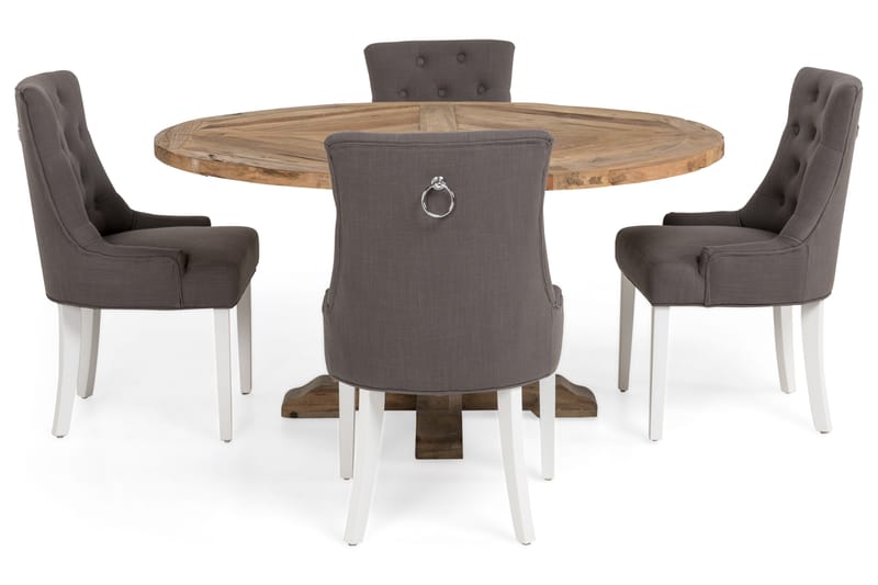 Spisegruppe Yorkshire Ø150 cm Rund Vintage Alm/Grå/Hvit - 4 Ophelia Stoler - Møbler - Bord - Spisegruppe