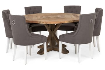 Spisegruppe Yorkshire Ø150 cm Rund Vintage Alm/Grå/Hvit - 6 Ophelia Stoler - Møbler - Bord - Spisegruppe