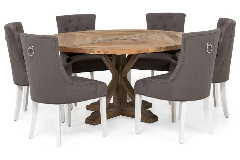 Spisegruppe Yorkshire Ø150 cm Rund Vintage Alm/Grå/Hvit - 6 Ophelia Stoler - Møbler - Bord - Spisegruppe