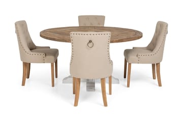 Spisegruppe Yorkshire Ø150 cm Rund Vintage Natur/Hvit/Beige - 4 Ophelia Stoler - Møbler - Bord - Spisegruppe