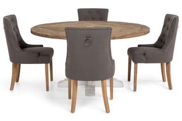 Spisegruppe Yorkshire Ø150 cm Rund Vintage Natur/Hvit/Grå - 4 Ophelia Stoler - Møbler - Bord - Spisegruppe