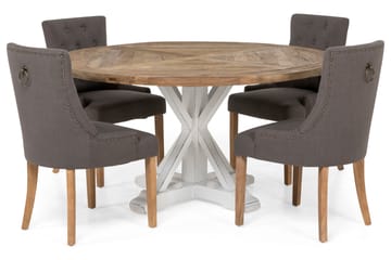Spisegruppe Yorkshire Ø150 cm Rund Vintage Natur/Hvit/Grå - 4 Ophelia Stoler - Møbler - Bord - Spisegruppe