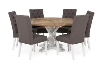 Spisegruppe Yorkshire Ø150 cm Rund Vintage Natur/Hvit/Grå - 6 Emmie Stoler - Møbler - Bord - Spisegruppe