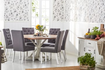 Spisegruppe Yorkshire Ø150 cm Rund Vintage Natur/Hvit/Grå - 6 Emmie Stoler - Møbler - Bord - Spisegruppe