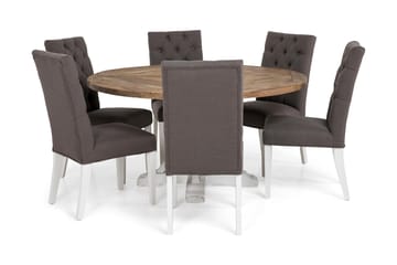 Spisegruppe Yorkshire Ø150 cm Rund Vintage Natur/Hvit/Grå - 6 Emmie Stoler - Møbler - Bord - Spisegruppe