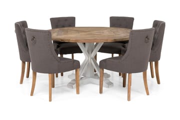 Spisegruppe Yorkshire Ø150 cm Rund Vintage Natur/Hvit/Grå - 6 Ophelia Stoler - Møbler - Bord - Spisegruppe