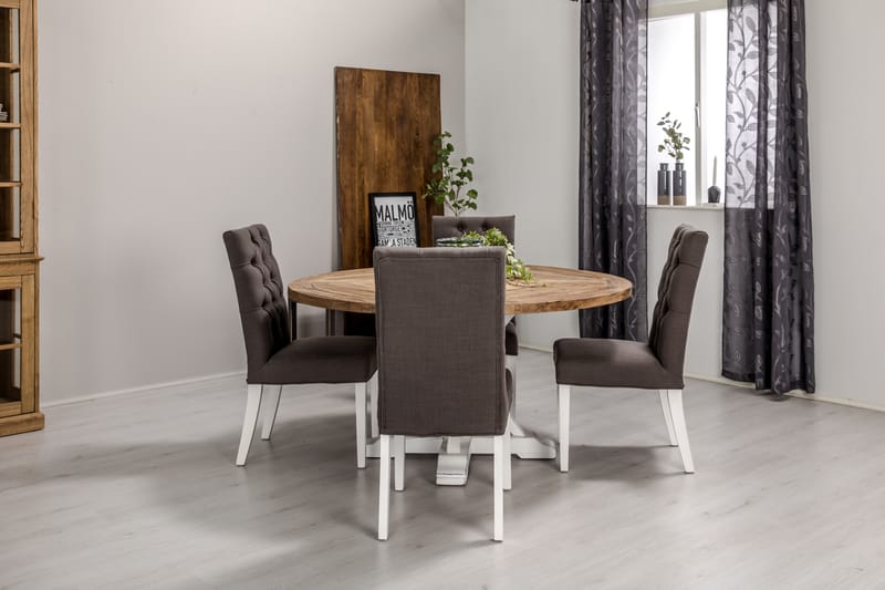 Spisegruppe Yorkshire 150 cm Rund med 4 Emmie Stol - Vintage Alm|Grå|Hvit - Møbler - Bord - Spisegruppe