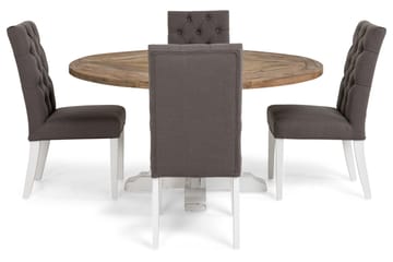 Spisegruppe Yorkshire 150 cm Rund med 4 Emmie Stol - Vintage Alm|Grå|Hvit - Møbler - Bord - Spisegruppe