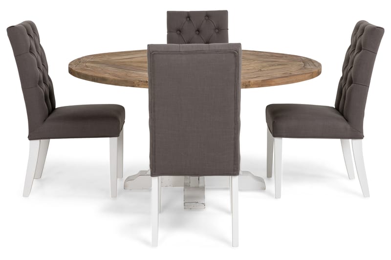 Spisegruppe Yorkshire 150 cm Rund med 4 Emmie Stol - Vintage Alm|Grå|Hvit - Møbler - Bord - Spisegruppe