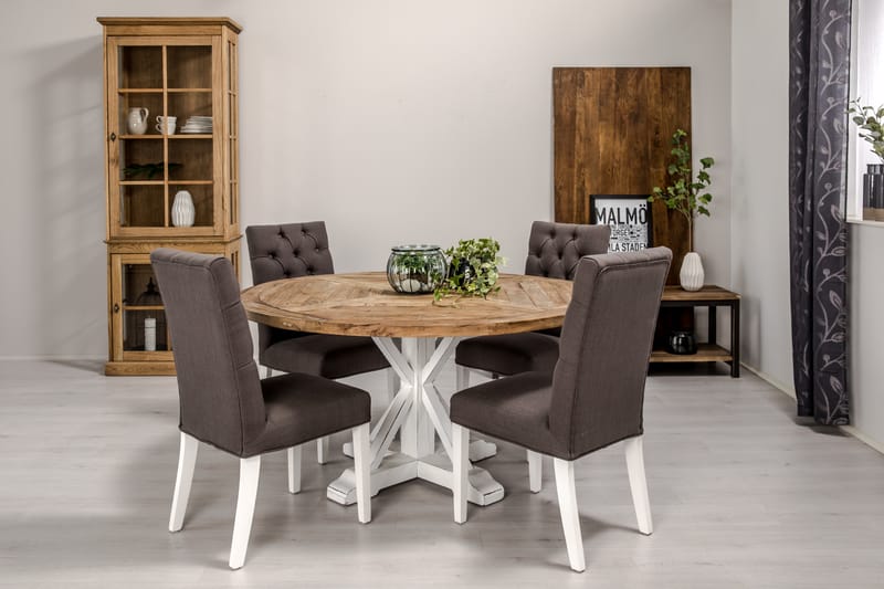 Spisegruppe Yorkshire 150 cm Rund med 4 Emmie Stol - Vintage Alm|Grå|Hvit - Møbler - Bord - Spisegruppe