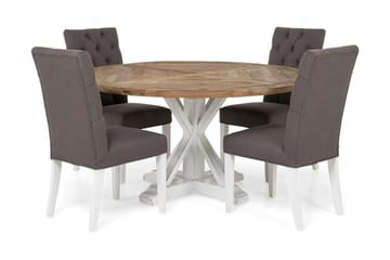Spisegruppe Yorkshire 150 cm Rund med 4 Emmie Stol - Vintage Alm|Grå|Hvit - Møbler - Bord - Spisegruppe