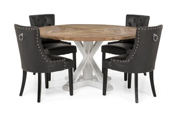 Spisegruppe Yorkshire 150 cm Rund med 4 Hermione Lenestol - Vintage Alm|Hvit|Svart PU - Møbler - Bord - Spisegruppe