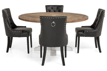 Spisegruppe Yorkshire 150 cm Rund med 4 Hermione Lenestol - Vintage Alm|Hvit|Svart PU - Møbler - Bord - Spisegruppe