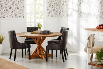 Spisegruppe Yorkshire 150 cm Rund med 4 Hermione Lenestol - Vintage Alm|Svart PU - Møbler - Bord - Spisegruppe