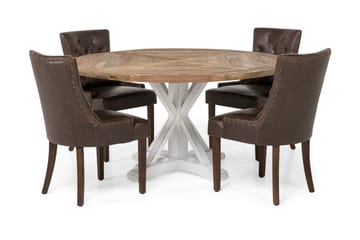 Spisegruppe Yorkshire 150 cm Rund med 4 Hermione Stol - Vintage Natur/Hvit/Brun - Møbler - Bord - Spisegruppe