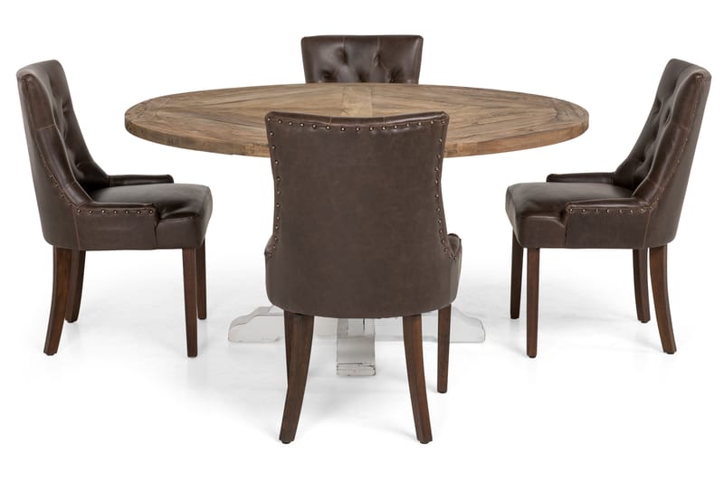 Spisegruppe Yorkshire 150 cm Rund med 4 Hermione Stol - Vintage Natur/Hvit/Brun - Møbler - Bord - Spisegruppe
