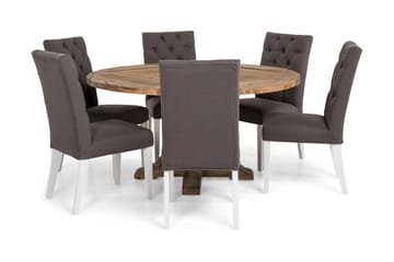 Spisegruppe Yorkshire 150 cm Rund med 6 Emmie Stol - Vintage Alm|Grå|Hvit - Møbler - Bord - Spisegruppe