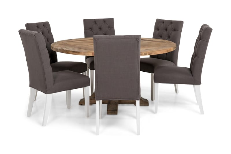 Spisegruppe Yorkshire 150 cm Rund med 6 Emmie Stol - Vintage Alm|Grå|Hvit - Møbler - Bord - Spisegruppe