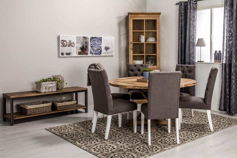 Spisegruppe Yorkshire 150 cm Rund med 6 Emmie Stol - Vintage Alm|Grå|Hvit - Møbler - Bord - Spisegruppe