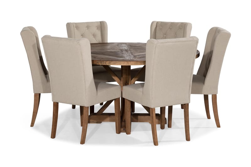 Spisegruppe Yorkshire 150 cm Rund med 6 Isolde Stol - Vintage Alm|Beige - Møbler - Bord - Spisegruppe