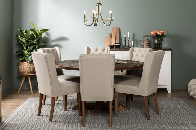 Spisegruppe Yorkshire 150 cm Rund med 6 Isolde Stol - Vintage Alm|Beige - Møbler - Bord - Spisegruppe