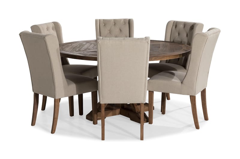 Spisegruppe Yorkshire 150 cm Rund med 6 Isolde Stol - Vintage Alm|Beige - Møbler - Bord - Spisegruppe