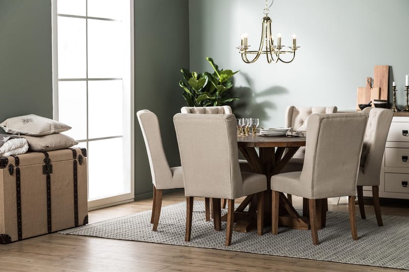 Spisegruppe Yorkshire 150 cm Rund med 6 Isolde Stol - Vintage Alm|Beige - Møbler - Bord - Spisegruppe