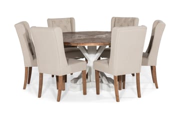Spisegruppe Yorkshire 150 cm Rund med 6 Isolde Stol - Vintage Alm|Beige - Møbler - Bord - Spisegruppe