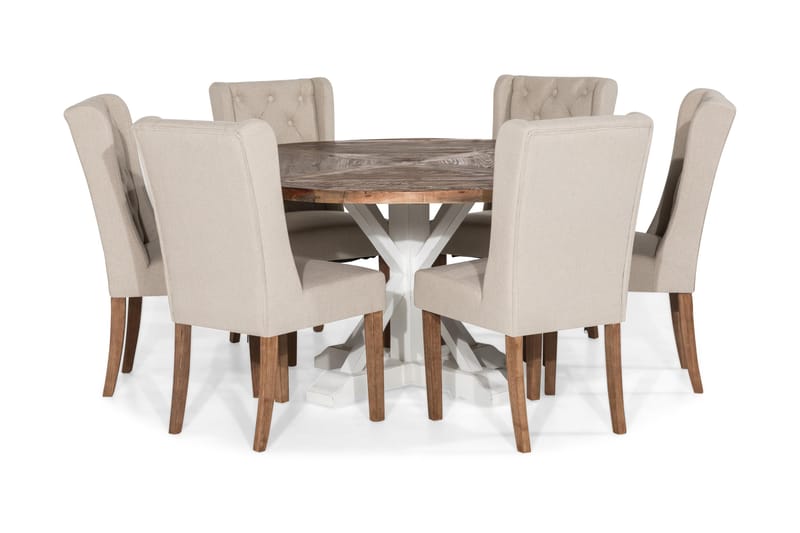 Spisegruppe Yorkshire 150 cm Rund med 6 Isolde Stol - Vintage Alm|Beige - Møbler - Bord - Spisegruppe