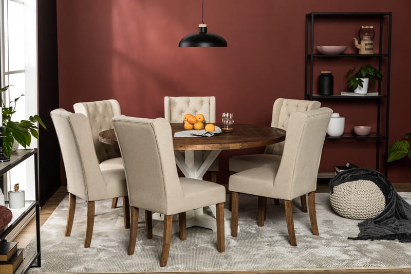 Spisegruppe Yorkshire 150 cm Rund med 6 Isolde Stol - Vintage Alm|Beige - Møbler - Bord - Spisegruppe