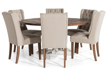 Spisegruppe Yorkshire 150 cm Rund med 6 Isolde Stol - Vintage Alm|Beige - Møbler - Bord - Spisegruppe