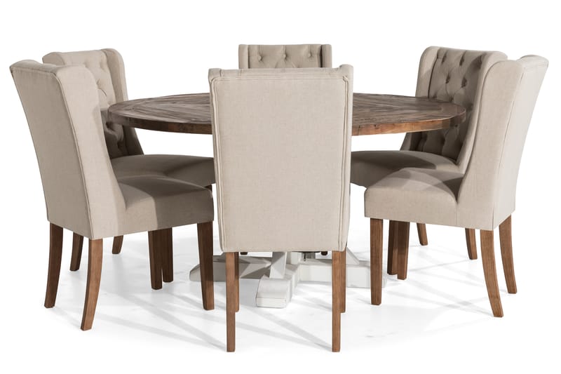 Spisegruppe Yorkshire 150 cm Rund med 6 Isolde Stol - Vintage Alm|Beige - Møbler - Bord - Spisegruppe