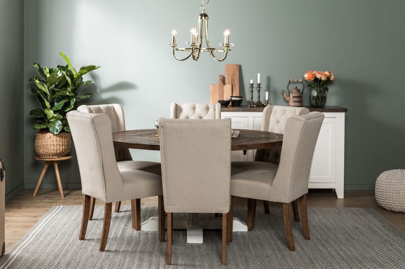 Spisegruppe Yorkshire 150 cm Rund med 6 Isolde Stol - Vintage Alm|Beige - Møbler - Bord - Spisegruppe