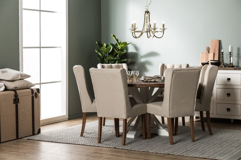 Spisegruppe Yorkshire 150 cm Rund med 6 Isolde Stol - Vintage Alm|Beige - Møbler - Bord - Spisegruppe