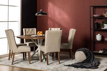 Spisegruppe Yorkshire 150 cm Rund med 6 Isolde Stol - Vintage Alm|Beige - Møbler - Bord - Spisegruppe