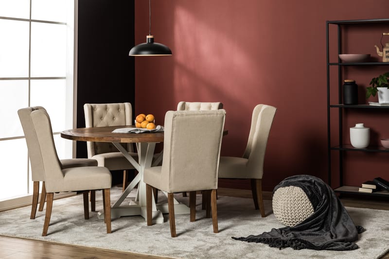 Spisegruppe Yorkshire 150 cm Rund med 6 Isolde Stol - Vintage Alm|Beige - Møbler - Bord - Spisegruppe